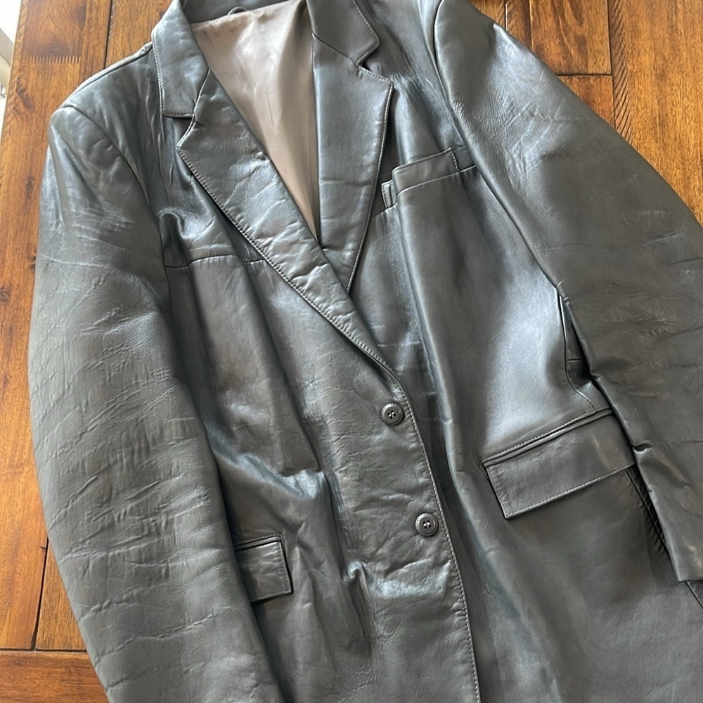 Vintage Grey Clipper Mist Men’s leather Coat size 46 X- long - Picture 10 of 14
